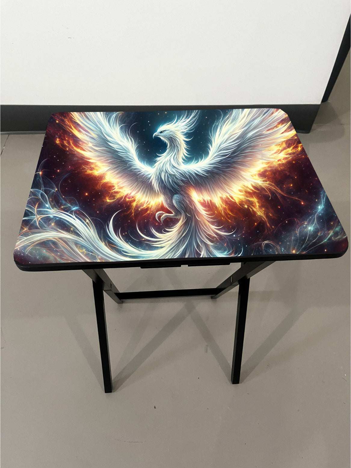 Celestial Phoenix: Folding Tray Table, Classic Foldable TV Tray - Black with Custom Design
