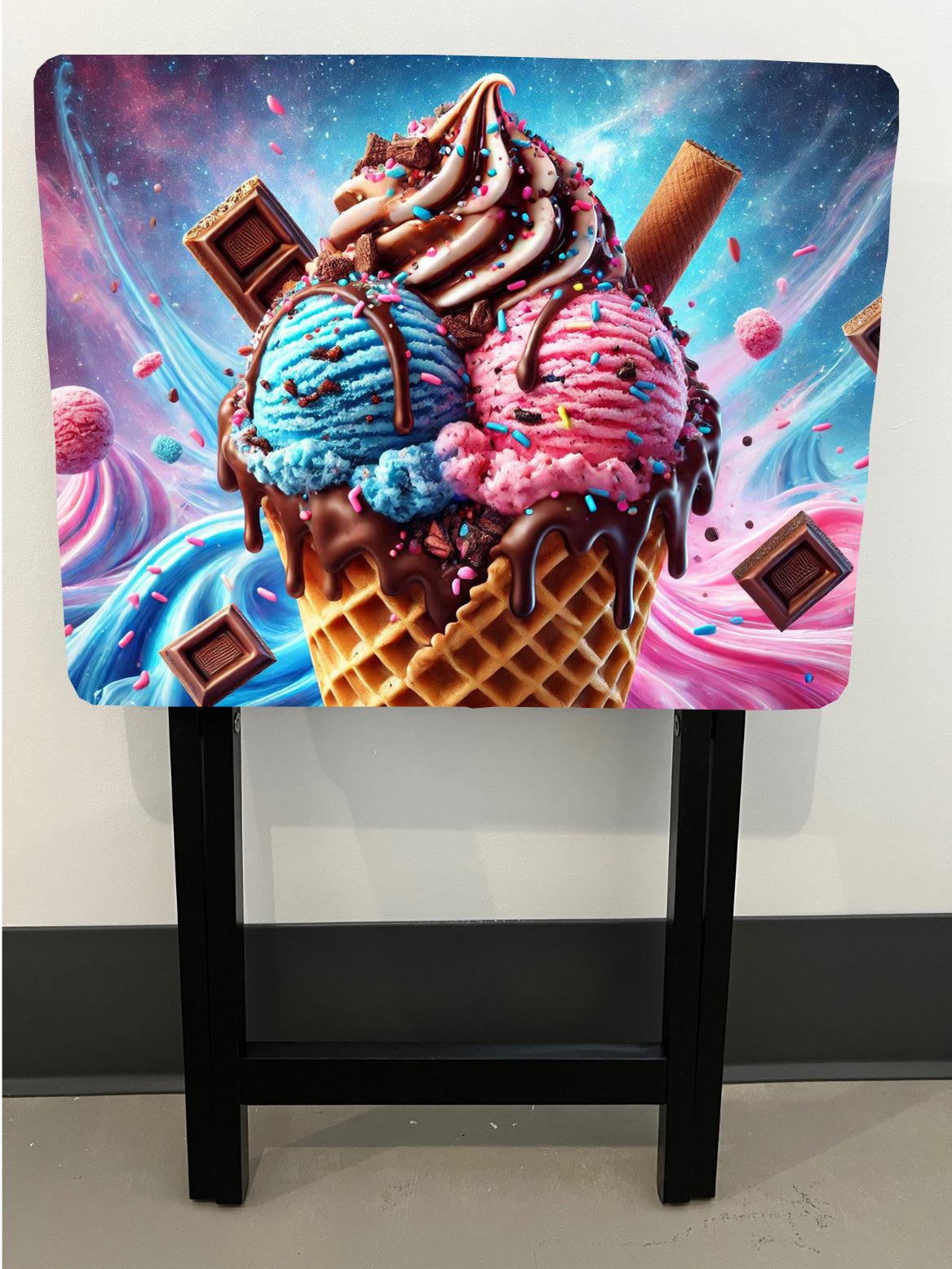 Ice Cream Cone: Folding Tray Table, Classic Foldable TV Tray - Black with Custom Design