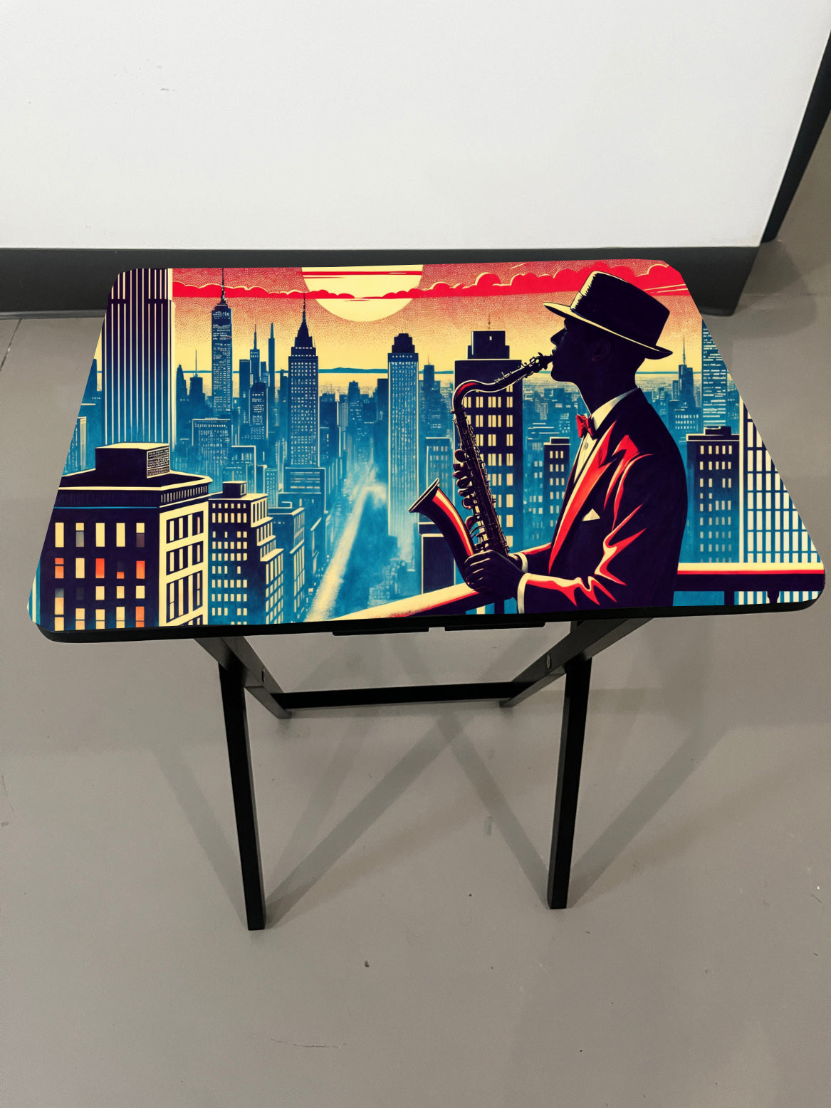 Jazz Player: Folding Tray Table, Classic Foldable TV Tray - Black with Custom Design