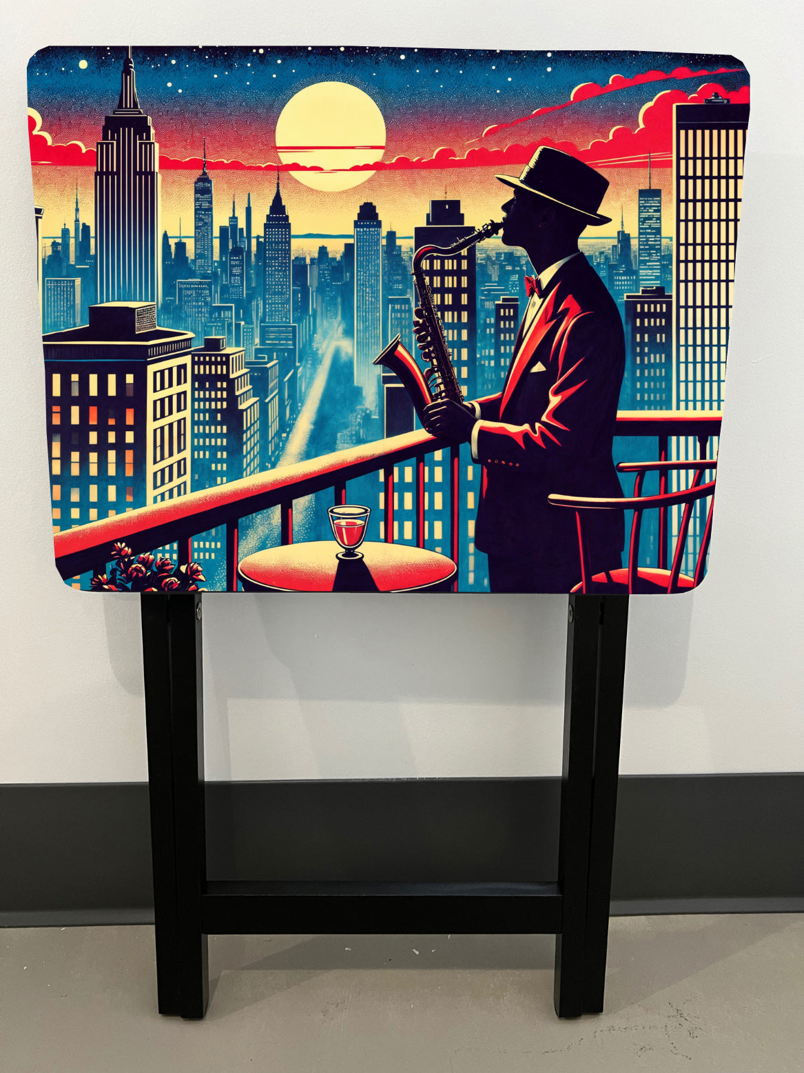 Jazz Player: Folding Tray Table, Classic Foldable TV Tray - Black with Custom Design