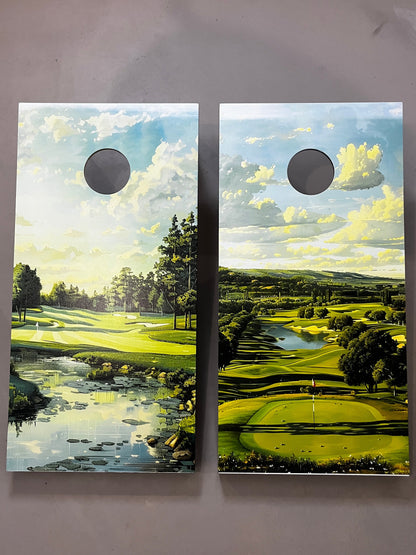 Golf Course View: Cornhole Boards, 2'-4' Solid Wood (Set of 2)