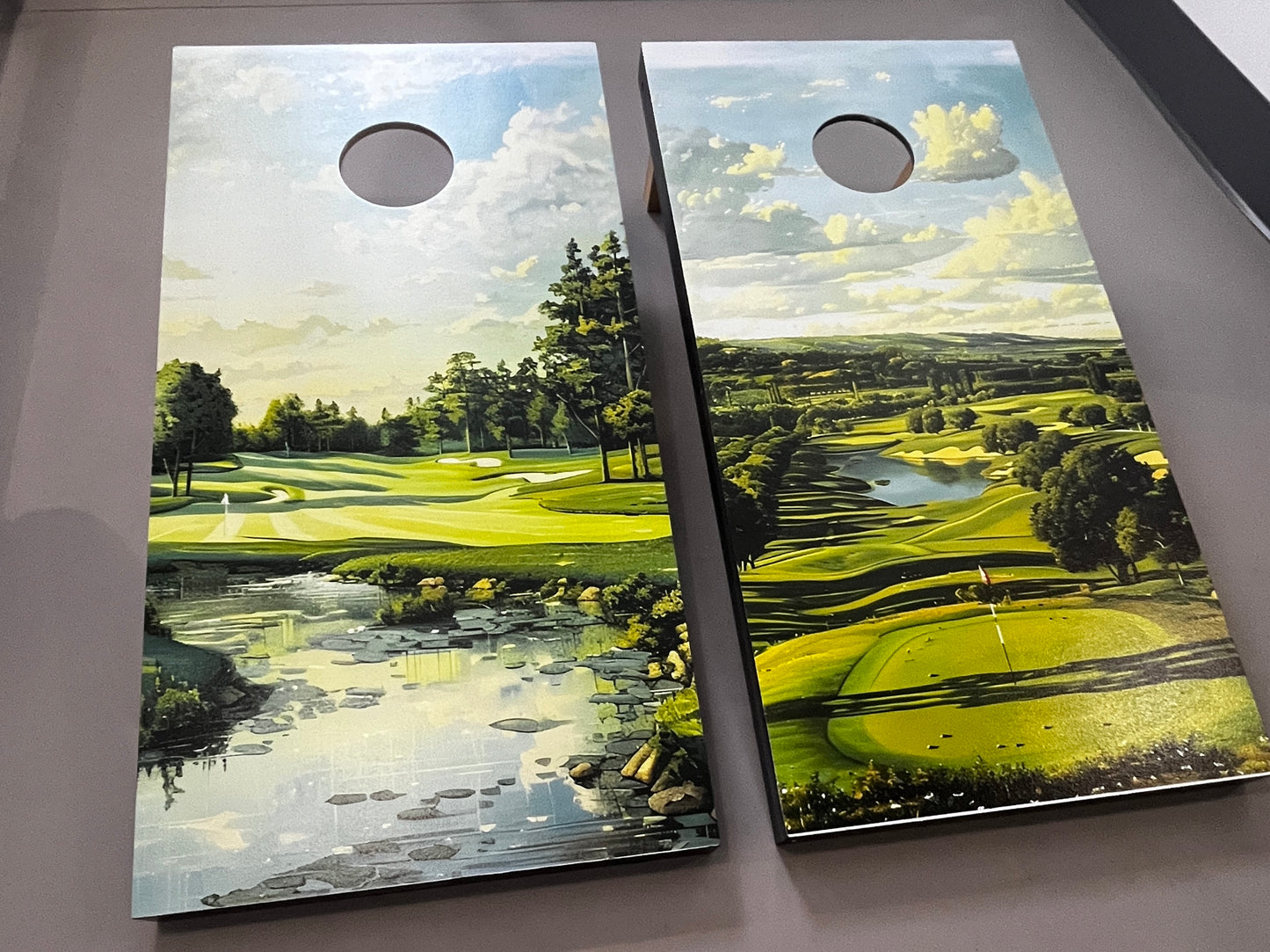 Golf Course View: Cornhole Boards, 2'-4' Solid Wood (Set of 2)