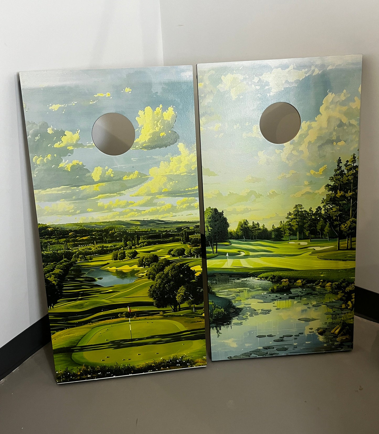 Golf Course View: Cornhole Boards, 2'-4' Solid Wood (Set of 2)