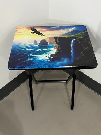 Enjoy the view with Eagle  Folding Tray Table, Classic Foldable TV Tray - Black with Custom Design