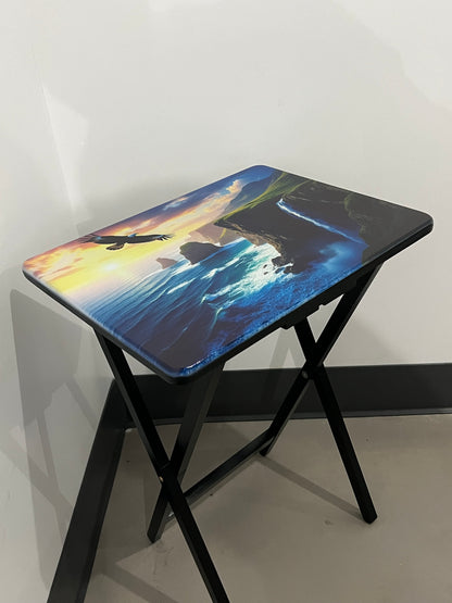 Enjoy the view with Eagle  Folding Tray Table, Classic Foldable TV Tray - Black with Custom Design