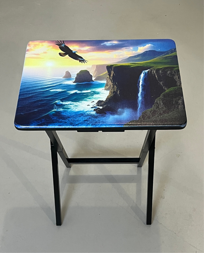 Enjoy the view with Eagle  Folding Tray Table, Classic Foldable TV Tray - Black with Custom Design