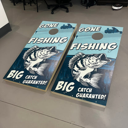 Fishing Theme: Cornhole Boards, 2'-4' Solid Wood (Set of 2)