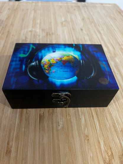 Custom Memory Box- Earth with Headphones