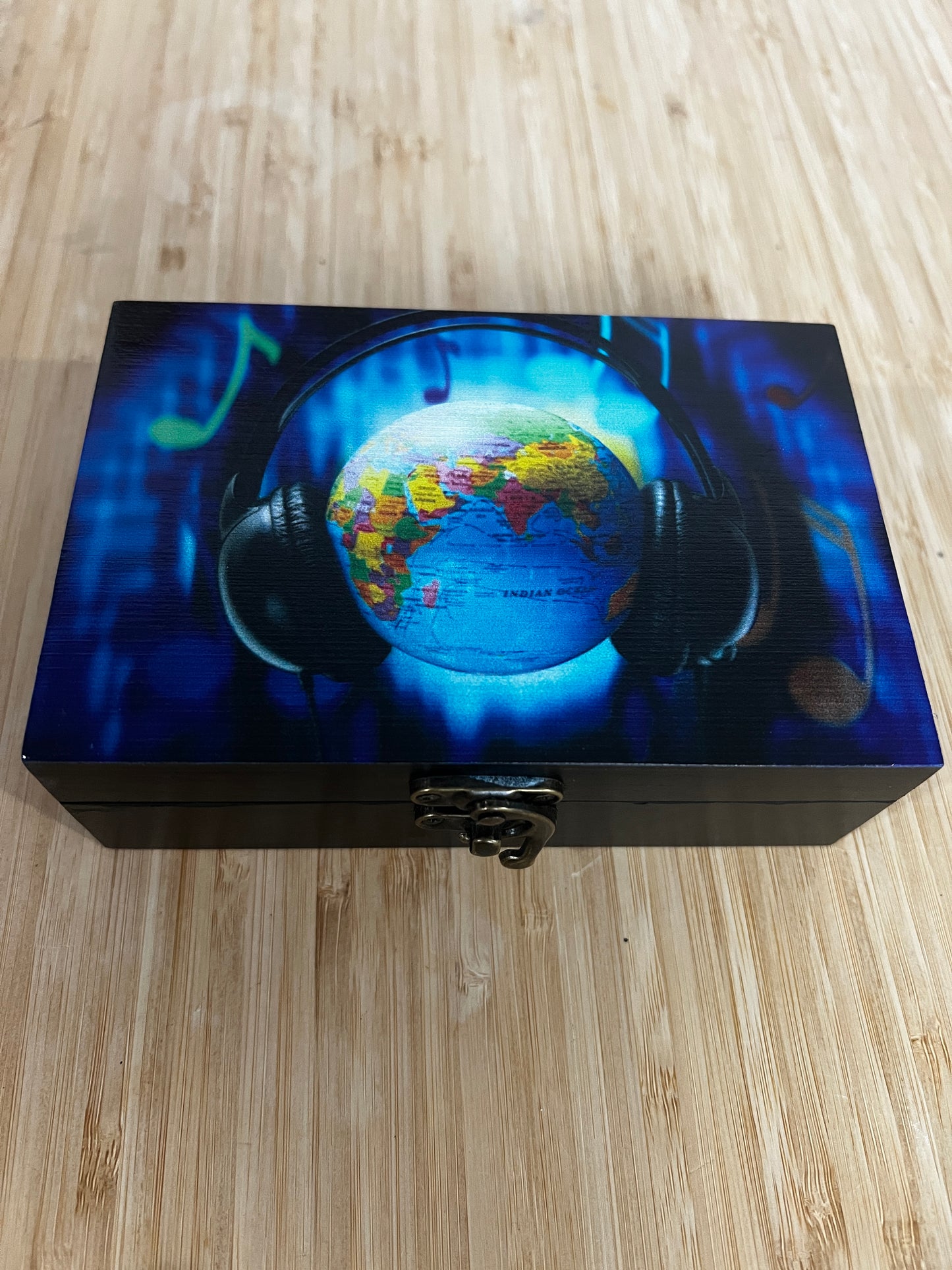 Custom Memory Box- Earth with Headphones