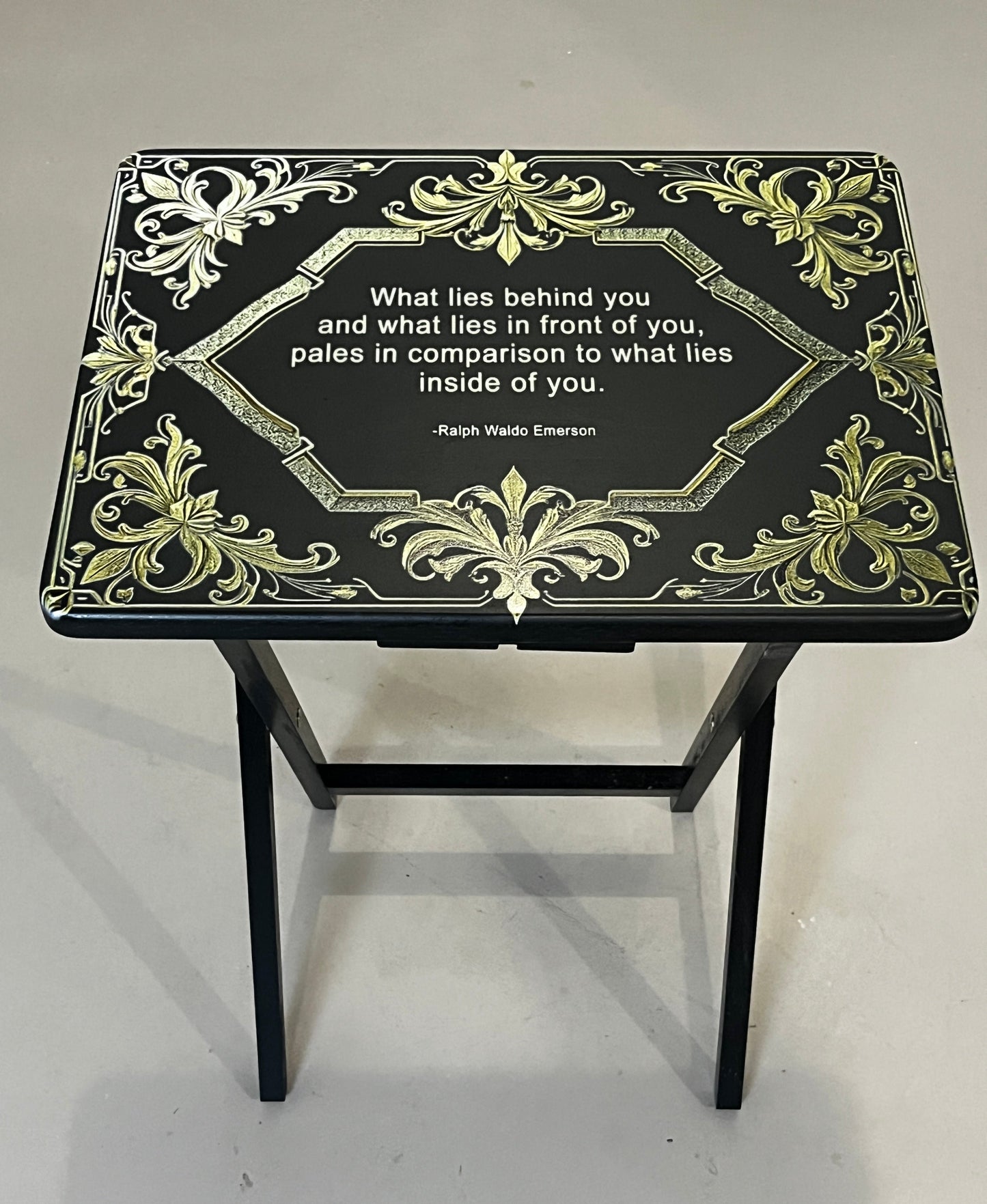 Gold Framed Inspire: Folding Tray Table, Classic Foldable TV Tray - Black with Custom Design