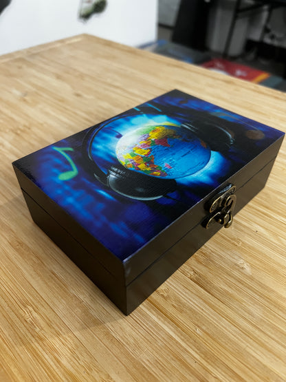 Custom Memory Box- Earth with Headphones