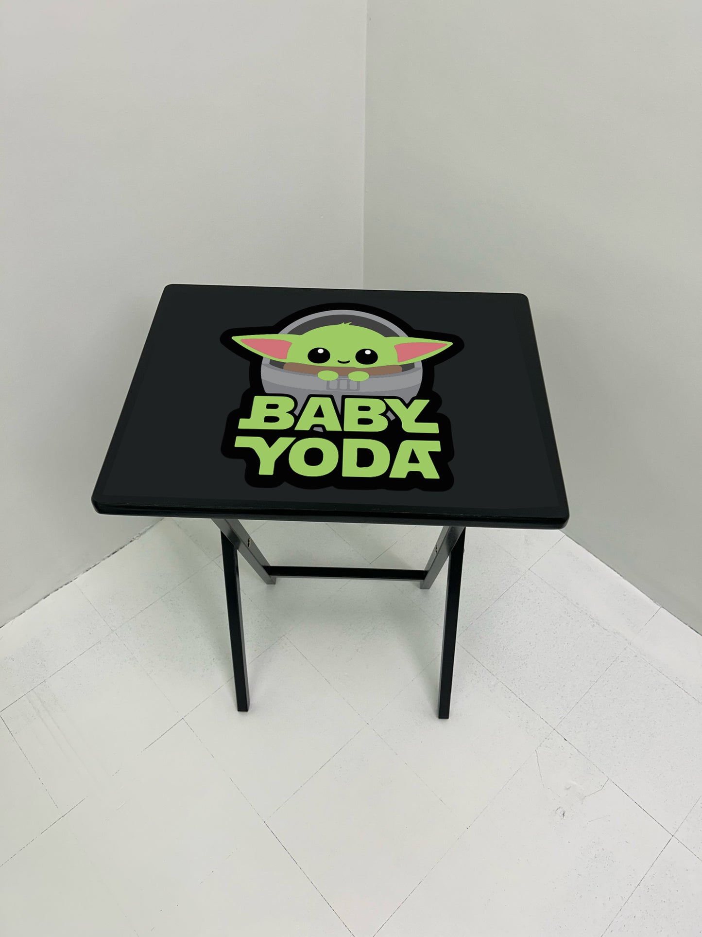 Baby Yoda 2: Folding Tray Table, Classic Foldable TV Tray - Black with Custom Design