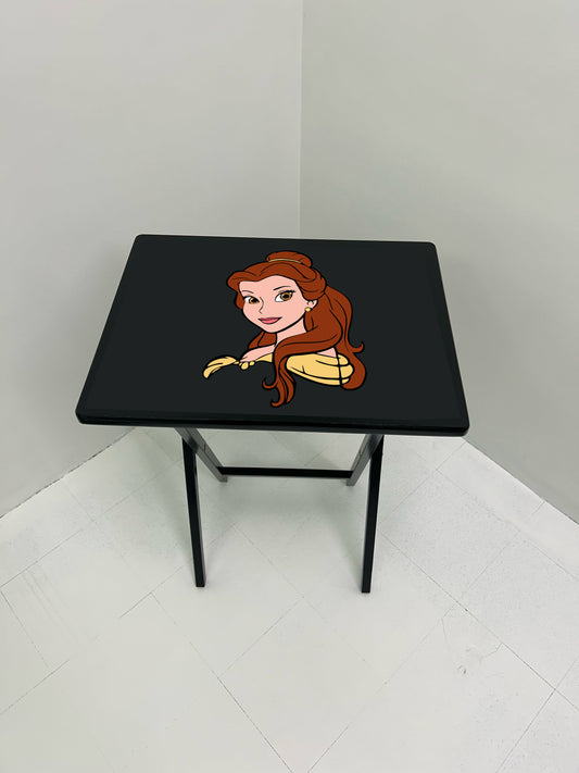 Belle 1: Folding Tray Table, Classic Foldable TV Tray - Black with Custom Design