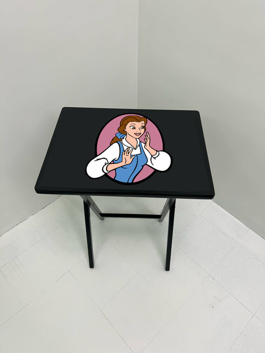 Belle 2: Folding Tray Table, Classic Foldable TV Tray - Black with Custom Design