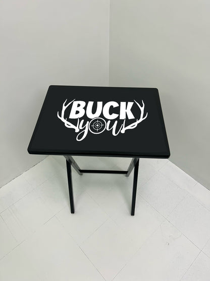 Buck You: Folding Tray Table, Classic Foldable TV Tray - Black with Custom Design