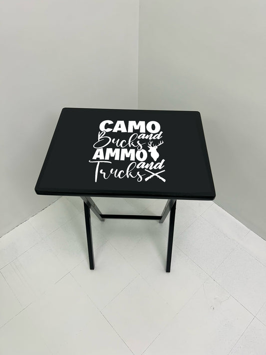 Camo & Ammo: Folding Tray Table, Classic Foldable TV Tray - Black with Custom Design