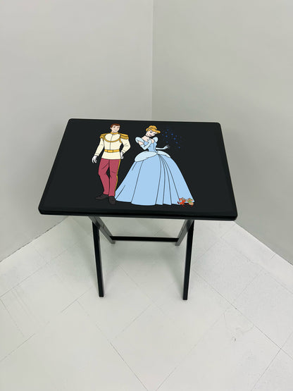 Cinderella 3: Folding Tray Table, Classic Foldable TV Tray - Black with Custom Design