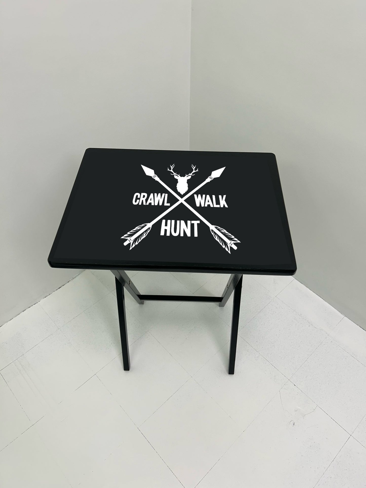 Crawl Walk Hunt: Folding Tray Table, Classic Foldable TV Tray - Black with Custom Design