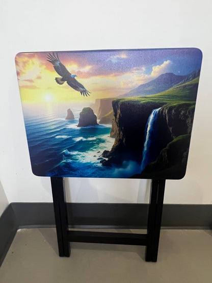 Enjoy the view with Eagle  Folding Tray Table, Classic Foldable TV Tray - Black with Custom Design