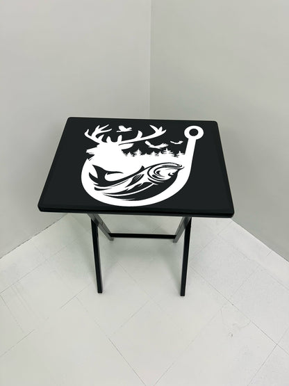 Deer Fish: Folding Tray Table, Classic Foldable TV Tray - Black with Custom Design