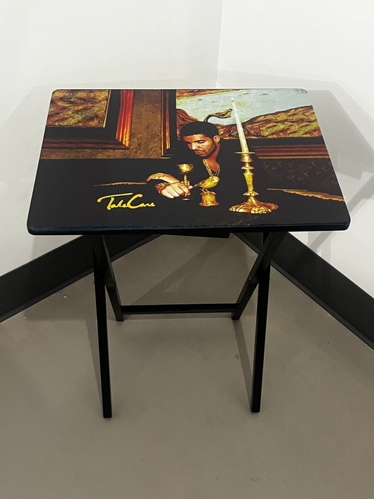 Drake 1: Folding Tray Table, Classic Foldable TV Tray - Black with Custom Design