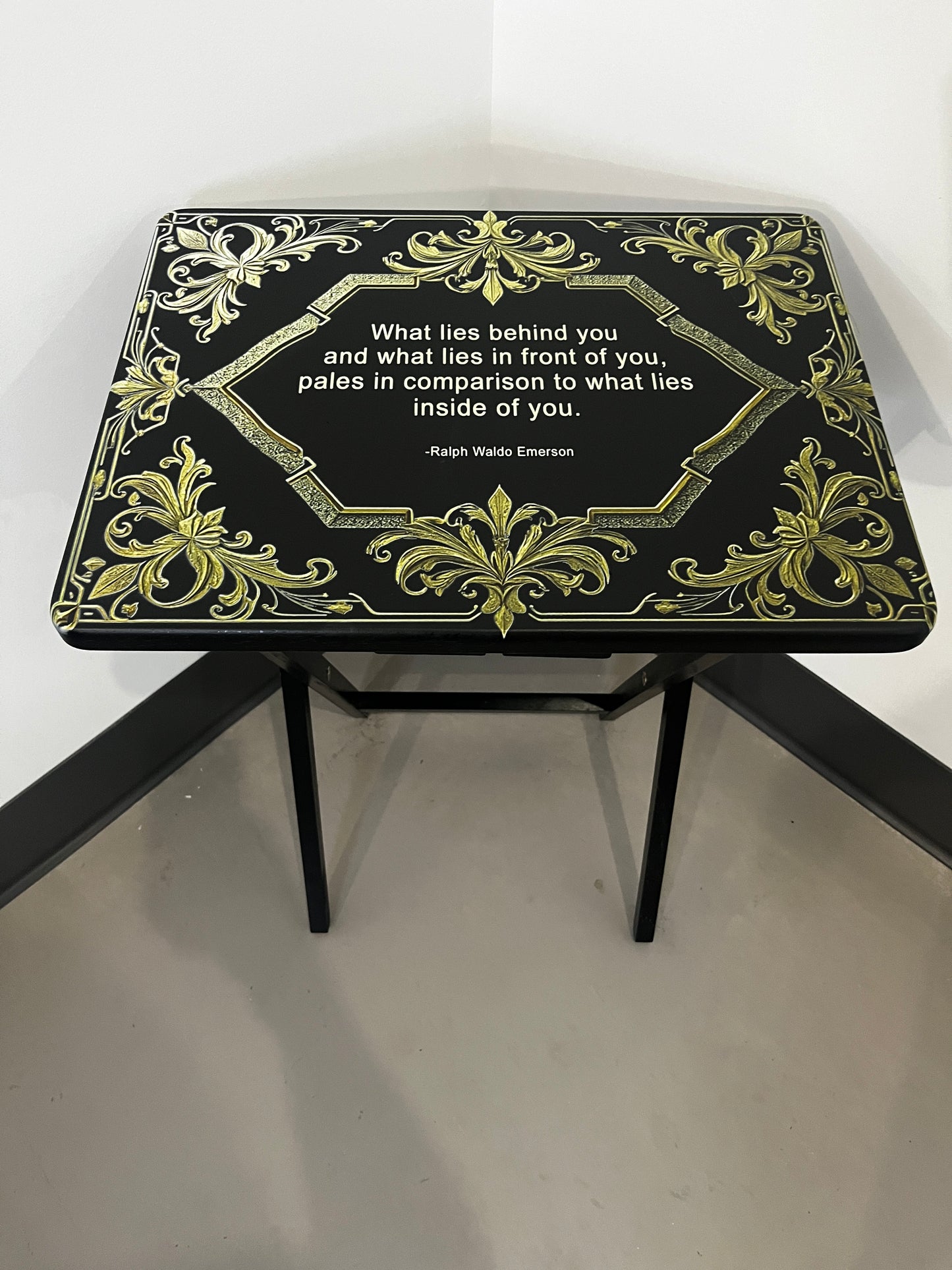 Gold Framed Inspire: Folding Tray Table, Classic Foldable TV Tray - Black with Custom Design