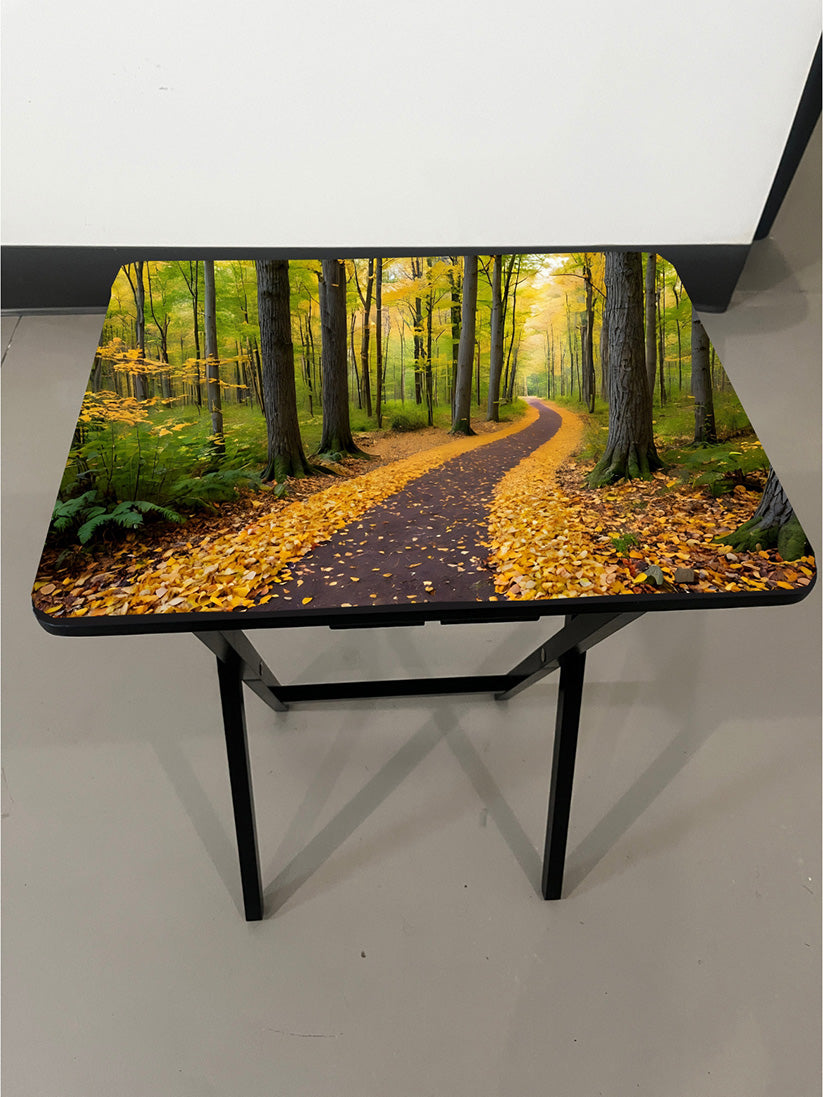 Fall Forest Path 1: Folding Tray Table, Classic Foldable TV Tray - Black with Custom Design