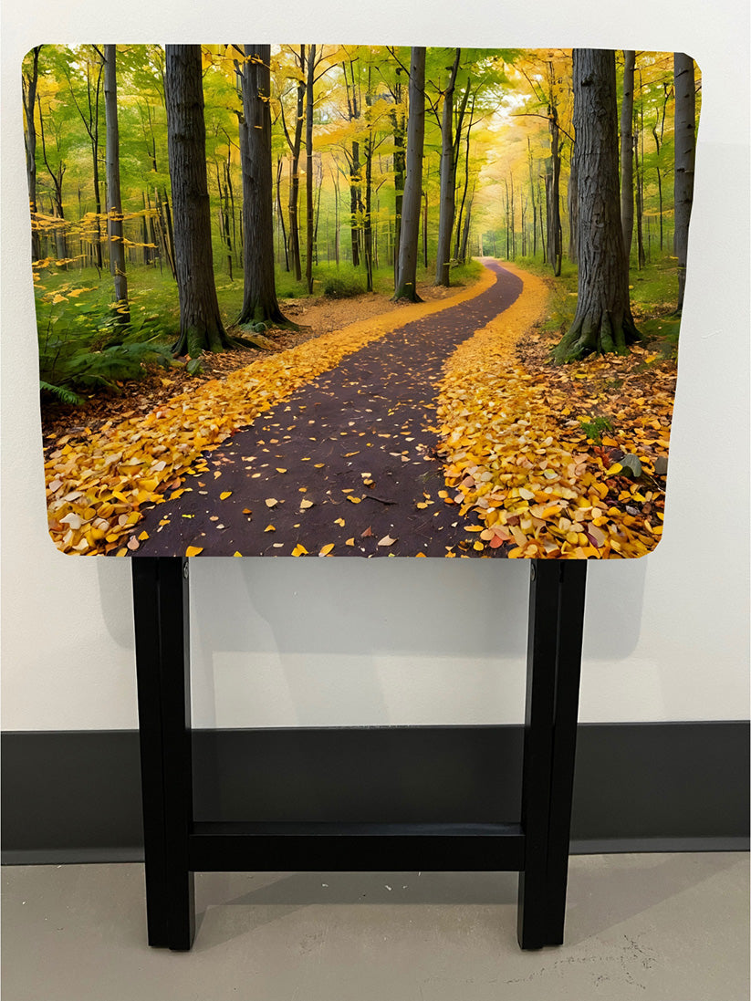 Fall Forest Path 1: Folding Tray Table, Classic Foldable TV Tray - Black with Custom Design