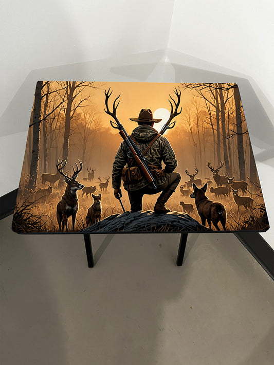 Hunting Scene 1: Folding Tray Table, Classic Foldable TV Tray - Black with Custom Design