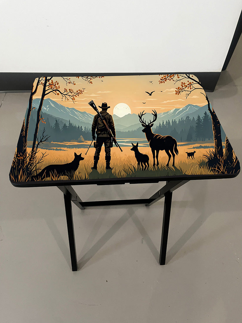 Hunting Scene 2: Folding Tray Table, Classic Foldable TV Tray - Black with Custom Design