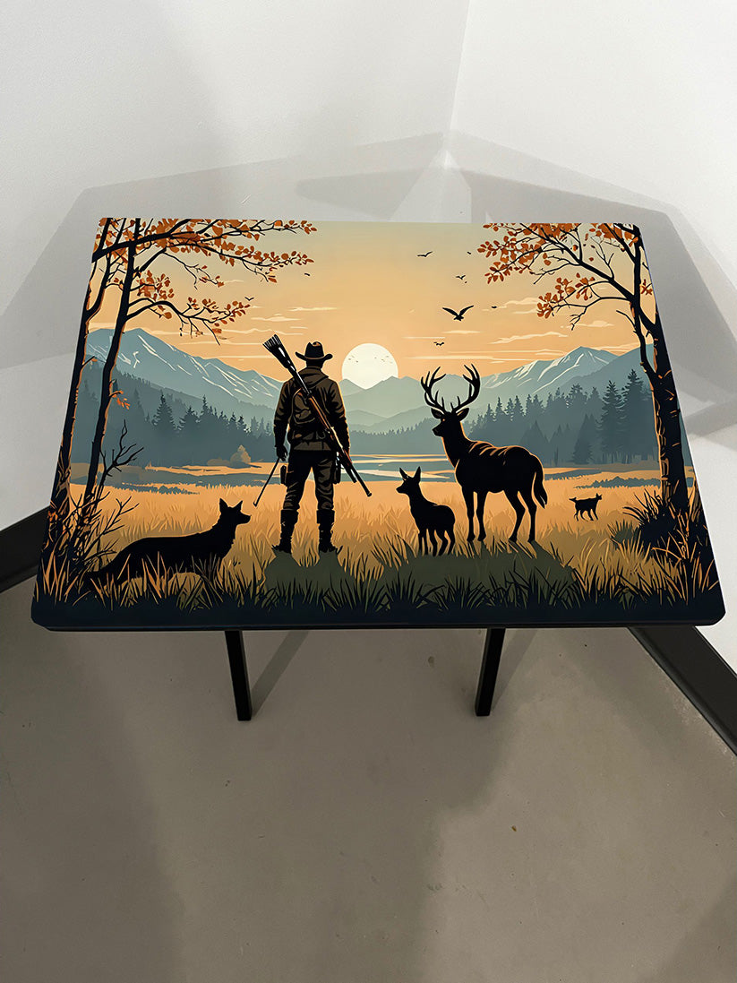 Hunting Scene 2: Folding Tray Table, Classic Foldable TV Tray - Black with Custom Design