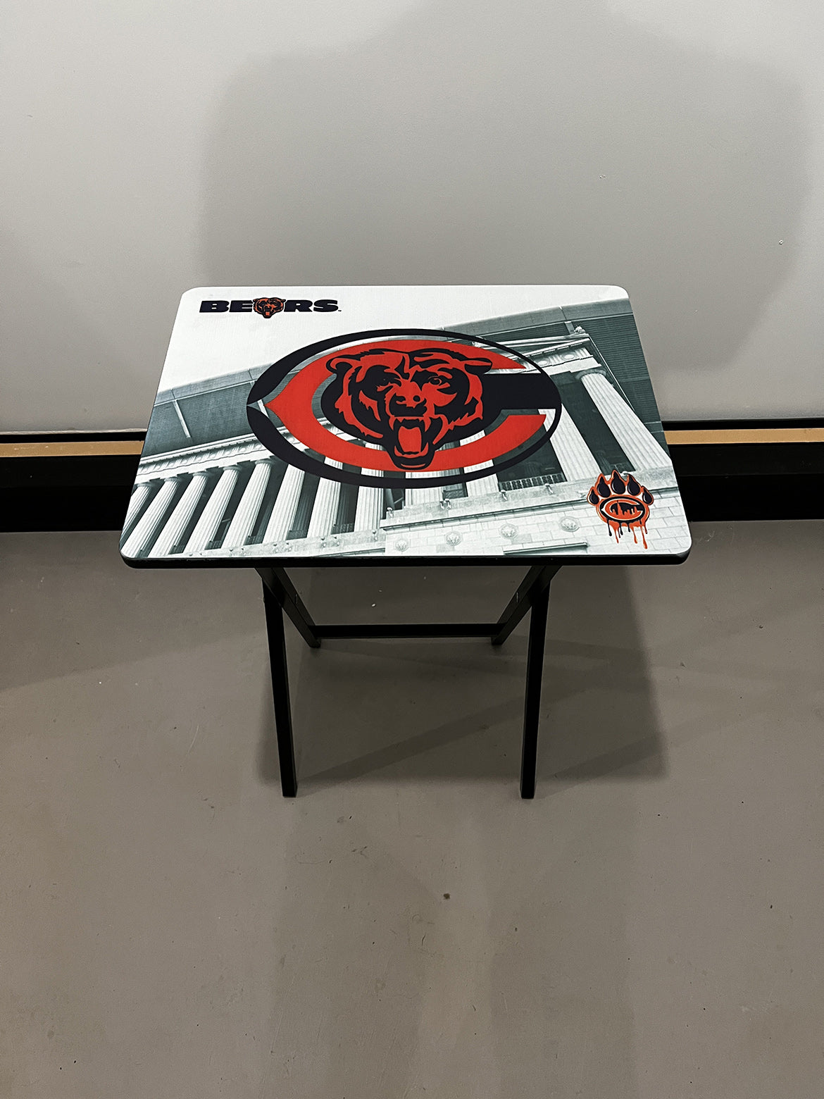 Chicago Bears With Soldier Field: Folding Tray Table, Classic Foldable TV Tray - Black with Custom Design