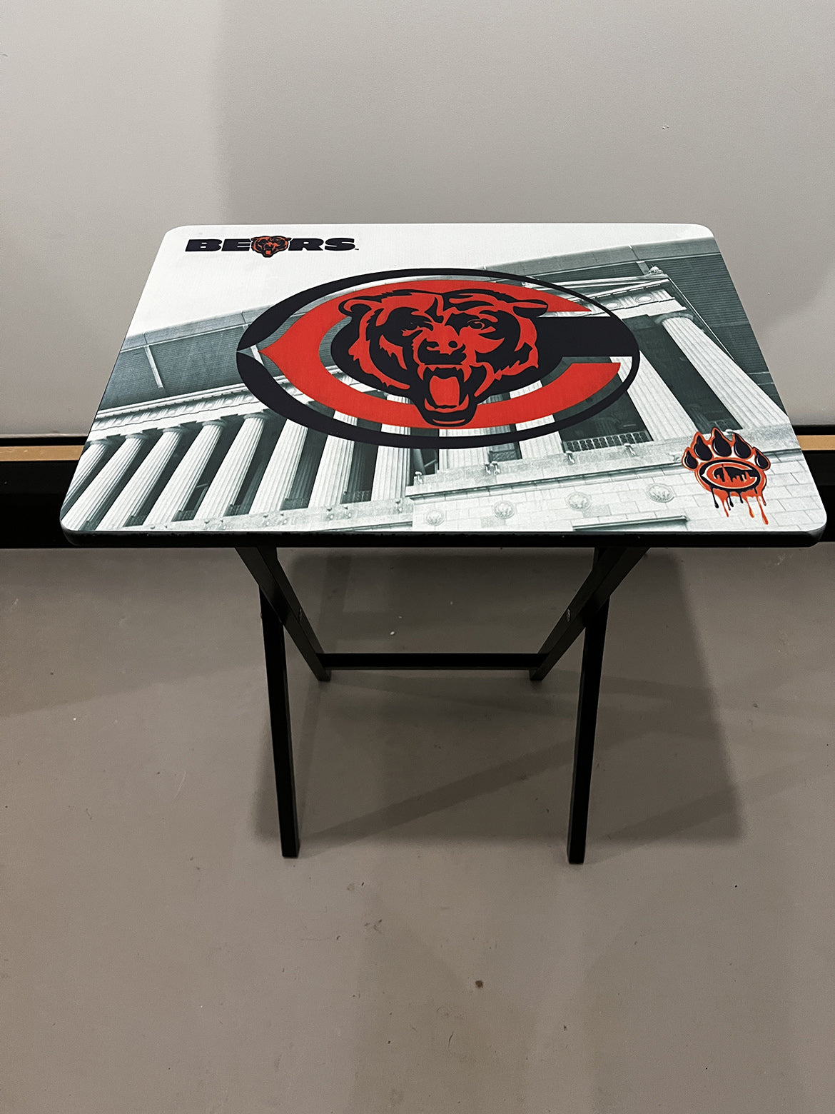 Chicago Bears With Soldier Field: Folding Tray Table, Classic Foldable TV Tray - Black with Custom Design