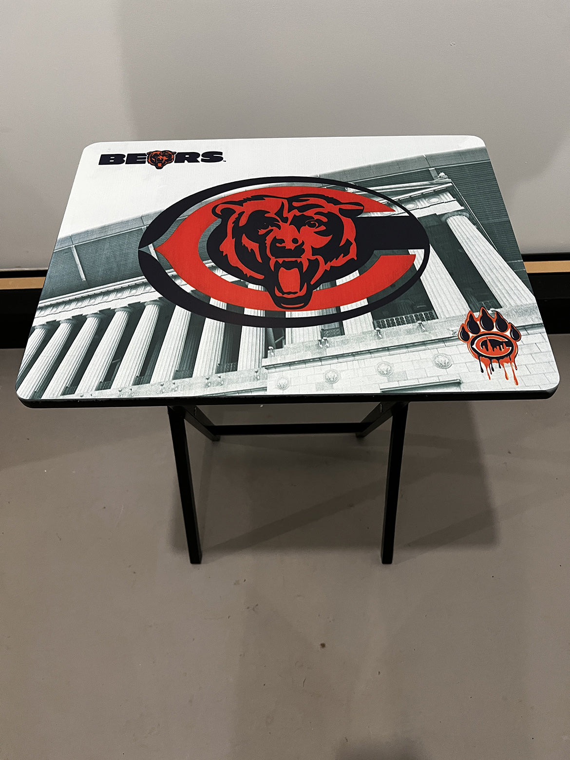 Chicago Bears With Soldier Field: Folding Tray Table, Classic Foldable TV Tray - Black with Custom Design