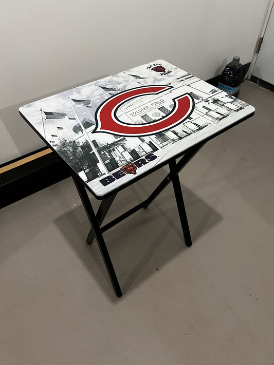 Chicago Bears With Stadium: Folding Tray Table, Classic Foldable TV Tray - Black with Custom Design