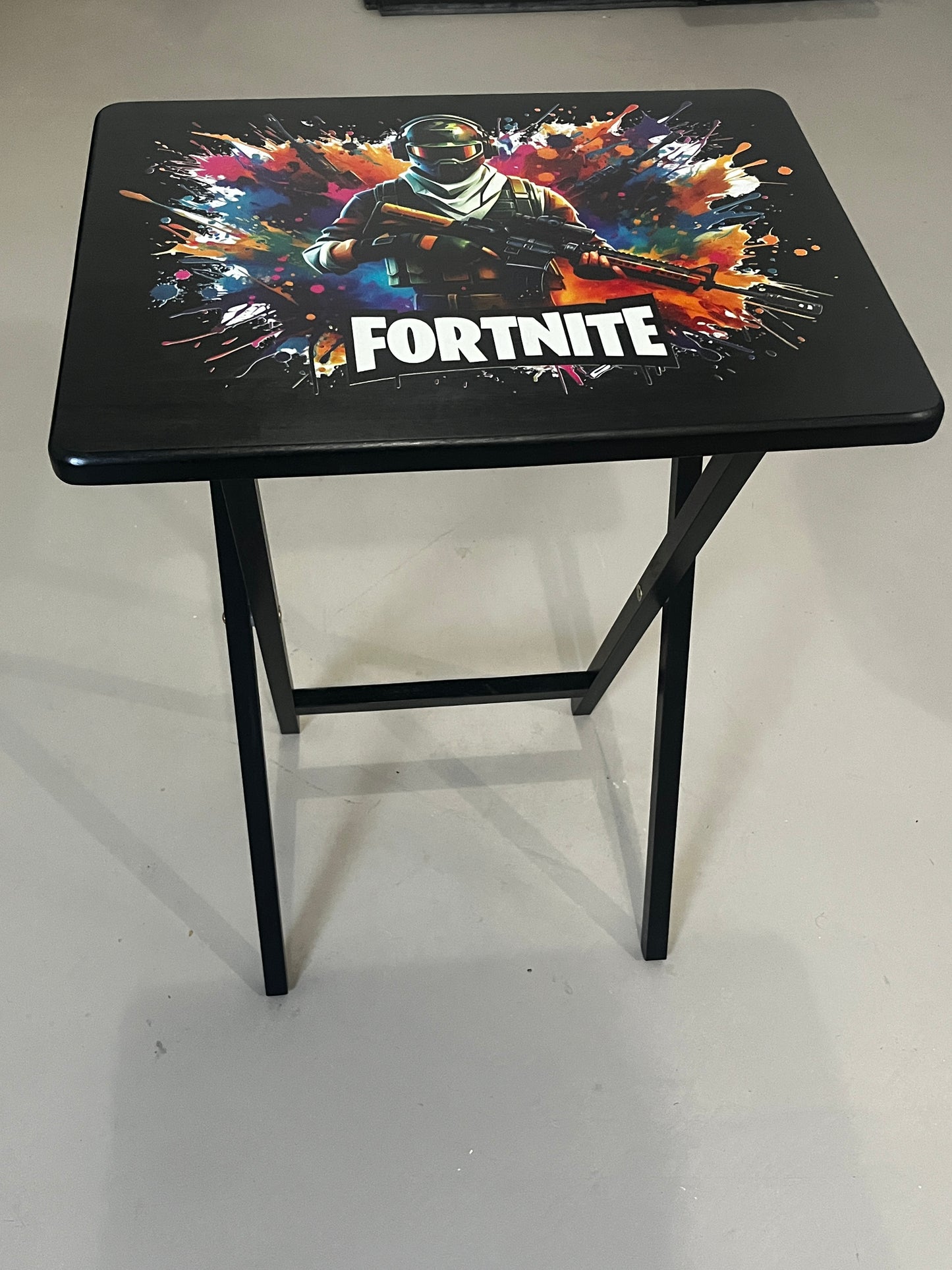 Fortnite 2: Folding Tray Table, Classic Foldable TV Tray - Black with Custom Design