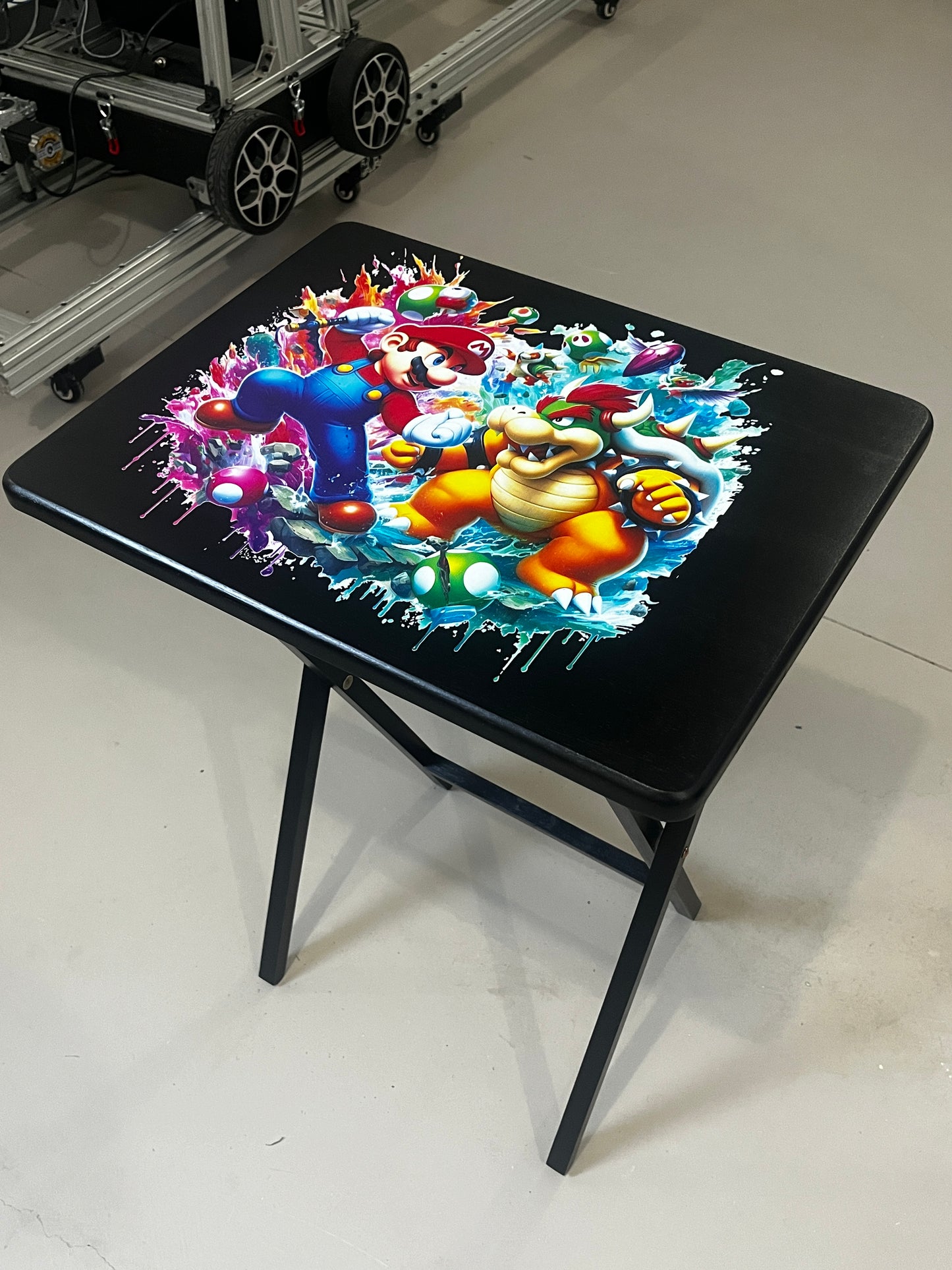 Mario Bros. : Folding Tray Table, Classic Foldable TV Tray - Black with Custom Design