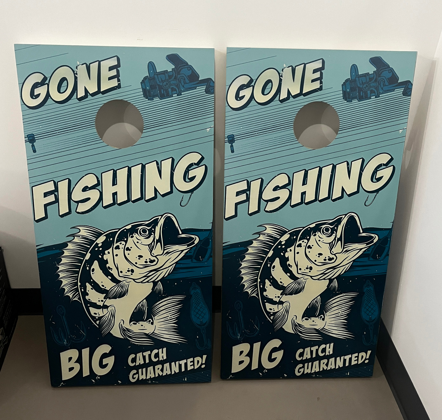 Fishing Theme: Cornhole Boards, 2'-4' Solid Wood (Set of 2)