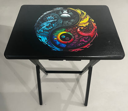 YinYang : Folding Tray Table, Classic Foldable TV Tray - Black with Custom Design