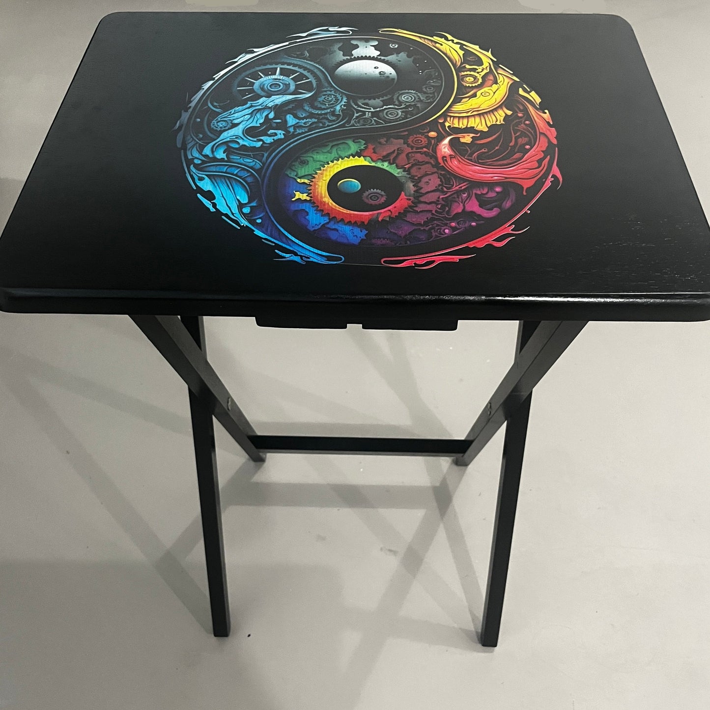 YinYang : Folding Tray Table, Classic Foldable TV Tray - Black with Custom Design