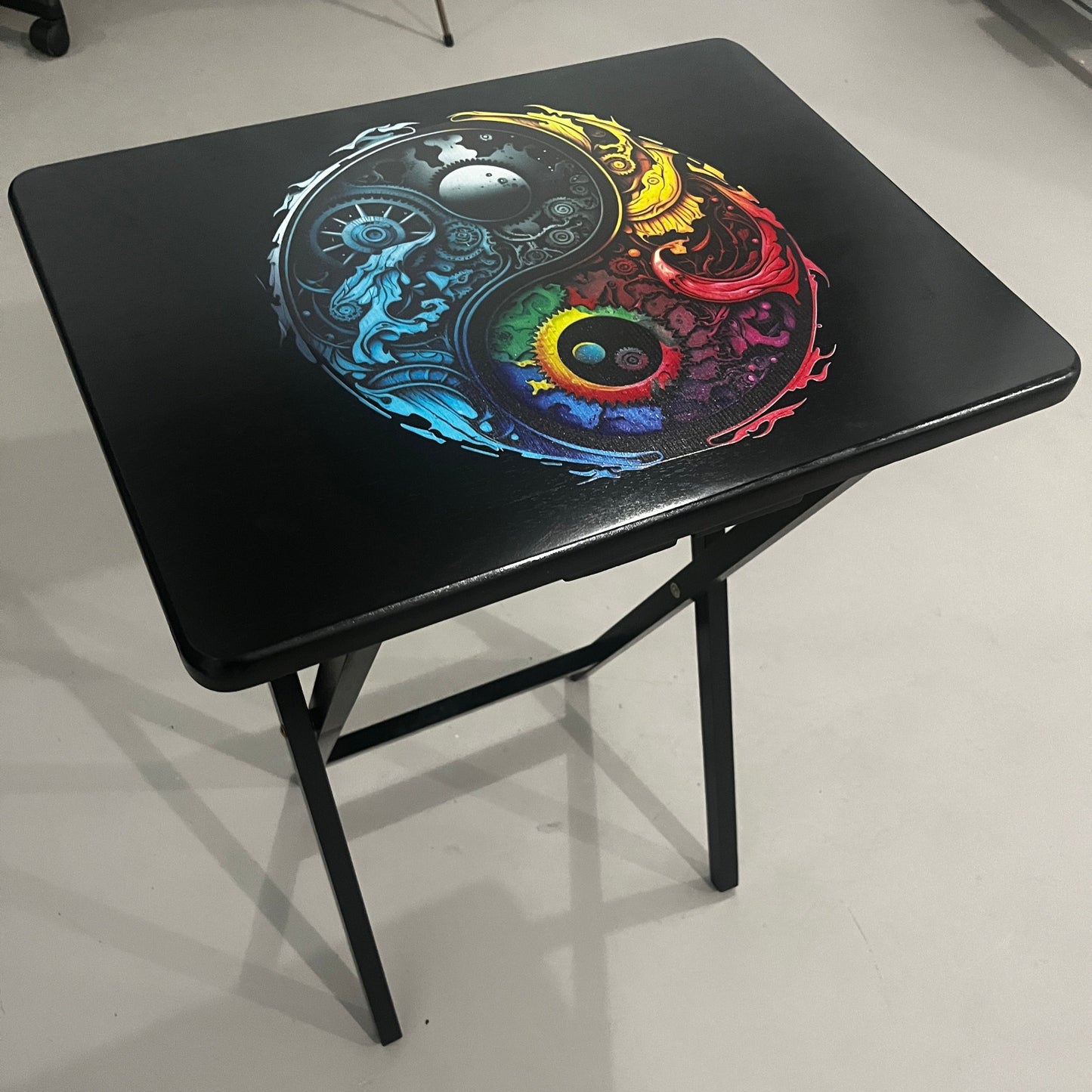 YinYang : Folding Tray Table, Classic Foldable TV Tray - Black with Custom Design