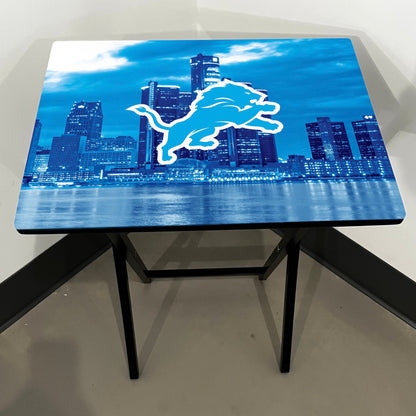 Detroit Lions - city with Lion: Folding Tray Table, Classic Foldable TV Tray - Black with Custom Design