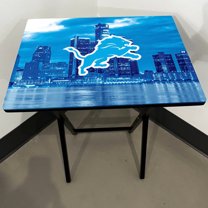 Detroit Lions - city with Lion: Folding Tray Table, Classic Foldable TV Tray - Black with Custom Design