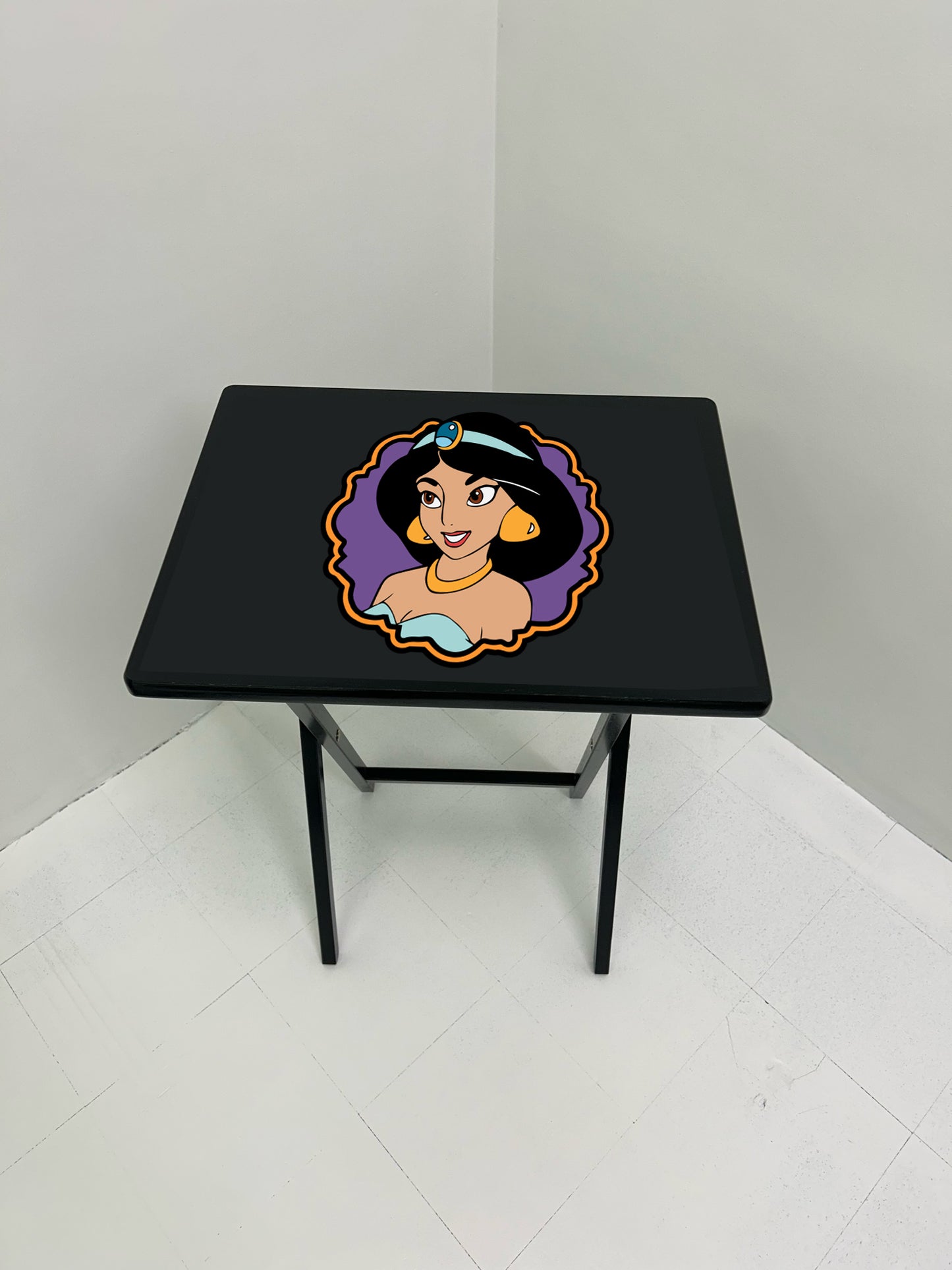 Jasmine 1: Folding Tray Table, Classic Foldable TV Tray - Black with Custom Design