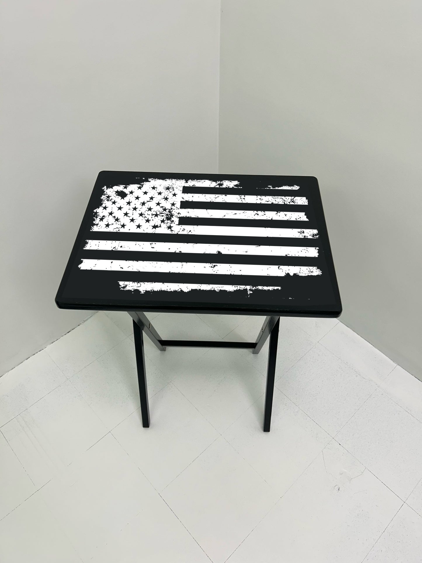 Torn USA Flag: Folding Tray Table, Classic Foldable TV Tray - Black with Custom Design