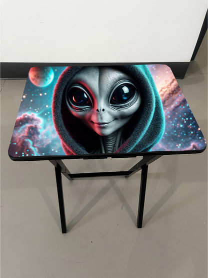 Alien in Hood: Folding Tray Table, Classic Foldable TV Tray - Black with Custom Design