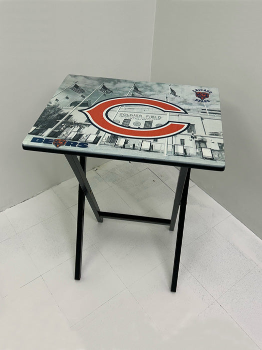 Chicago Bears With Stadium: Folding Tray Table, Classic Foldable TV Tray - Black with Custom Design