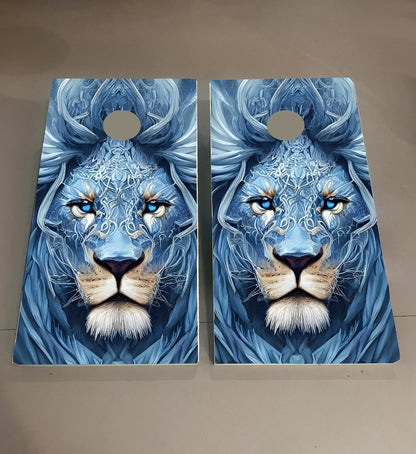 Blue Lion Theme: Cornhole Boards, 2'-4' Solid Wood (Set of 2)