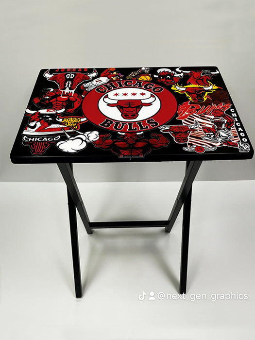 Chicago Bulls Collage: Folding Tray Table, Classic Foldable TV Tray - Black with Custom Design