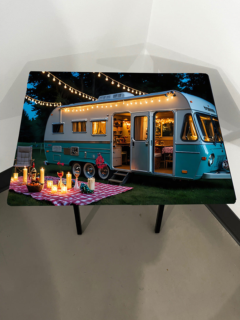 Cozy Camper: Folding Tray Table, Classic Foldable TV Tray - Black with Custom Design